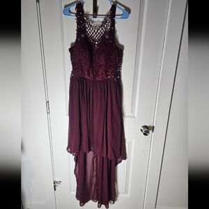 City Triangles Burgundy Lace High-Low Formal Dress 14W Prom Wedding Guest